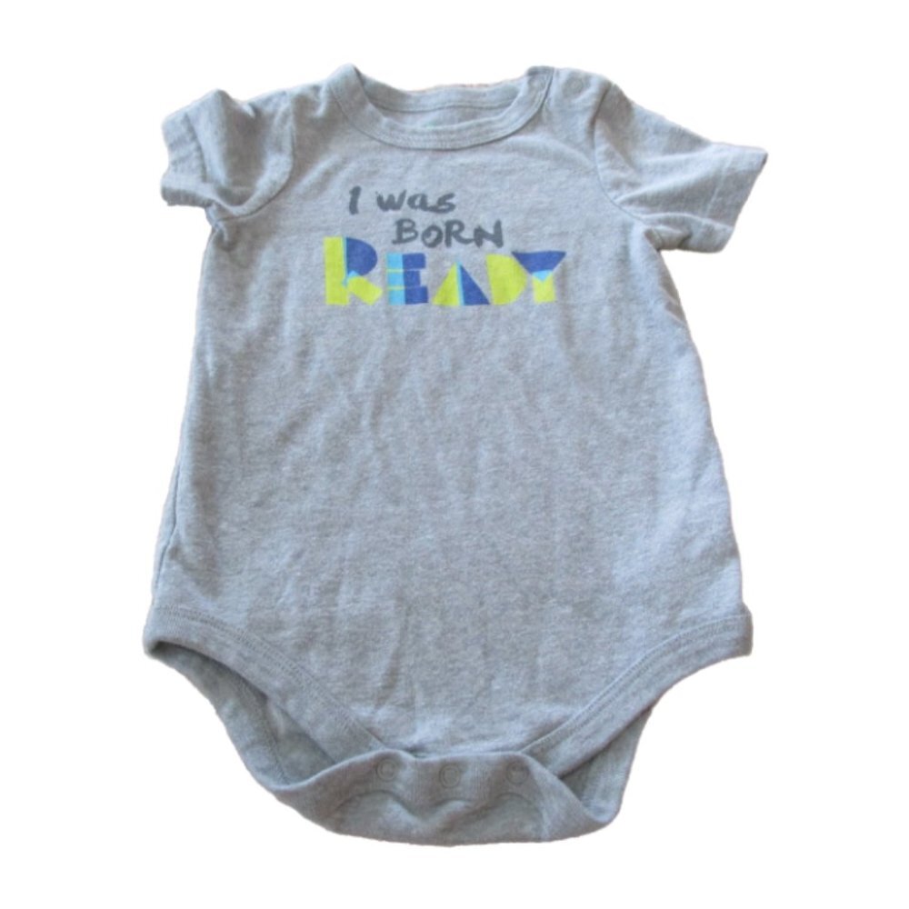 Circo One Piece Bodysuit Infant Boys 9M Gray I Was‎ Born Ready Short Sleeve Snap